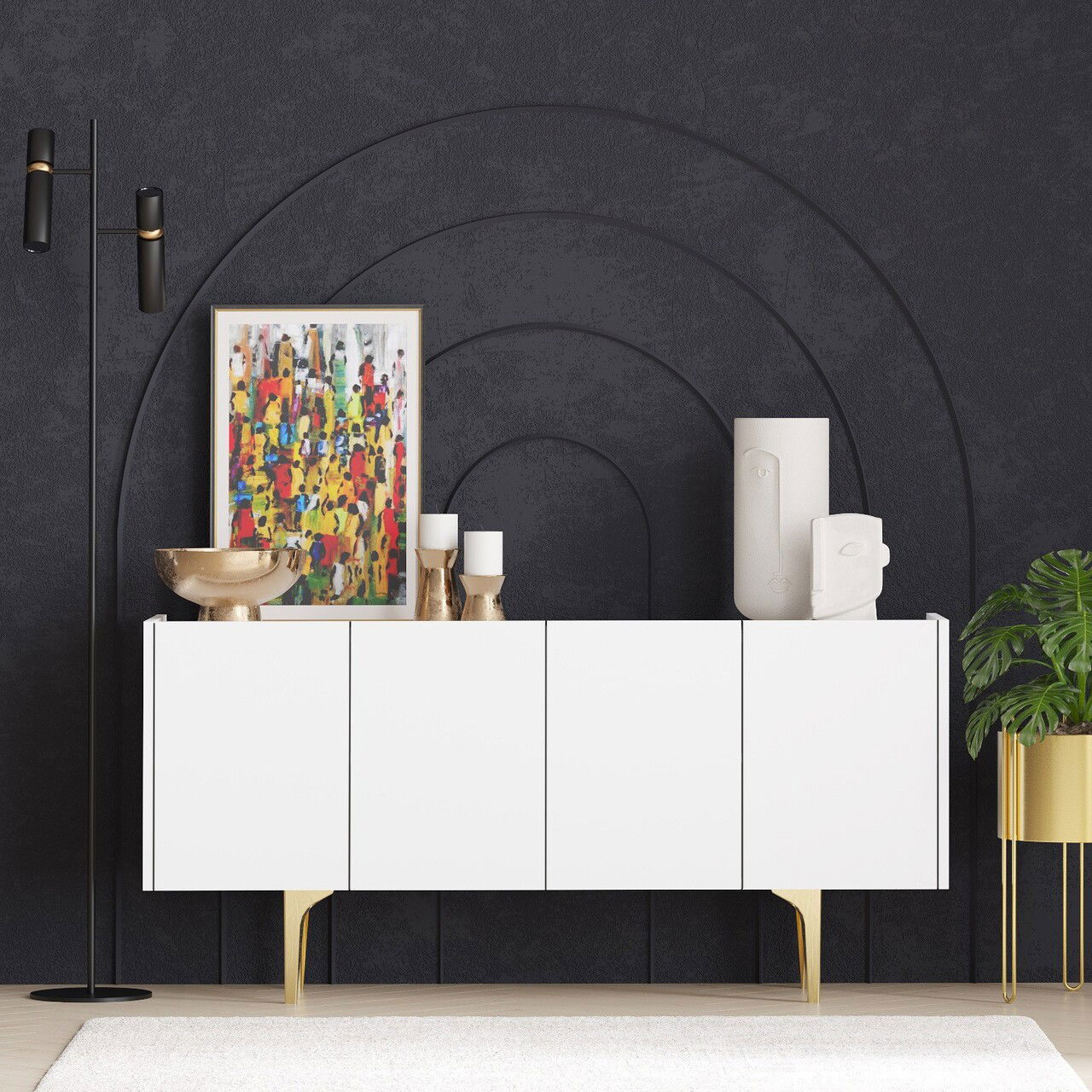 Consola, Emerald, Albina, 150x75x40 cm, PAL, Alb/Auriu