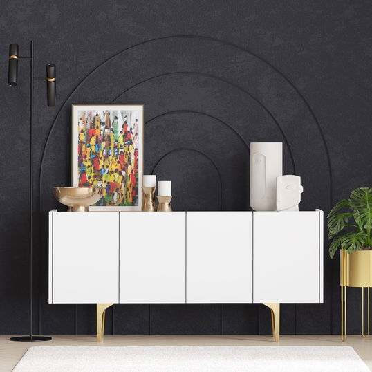 Consola, Emerald, Albina, 150x75x40 cm, PAL, Alb/Auriu