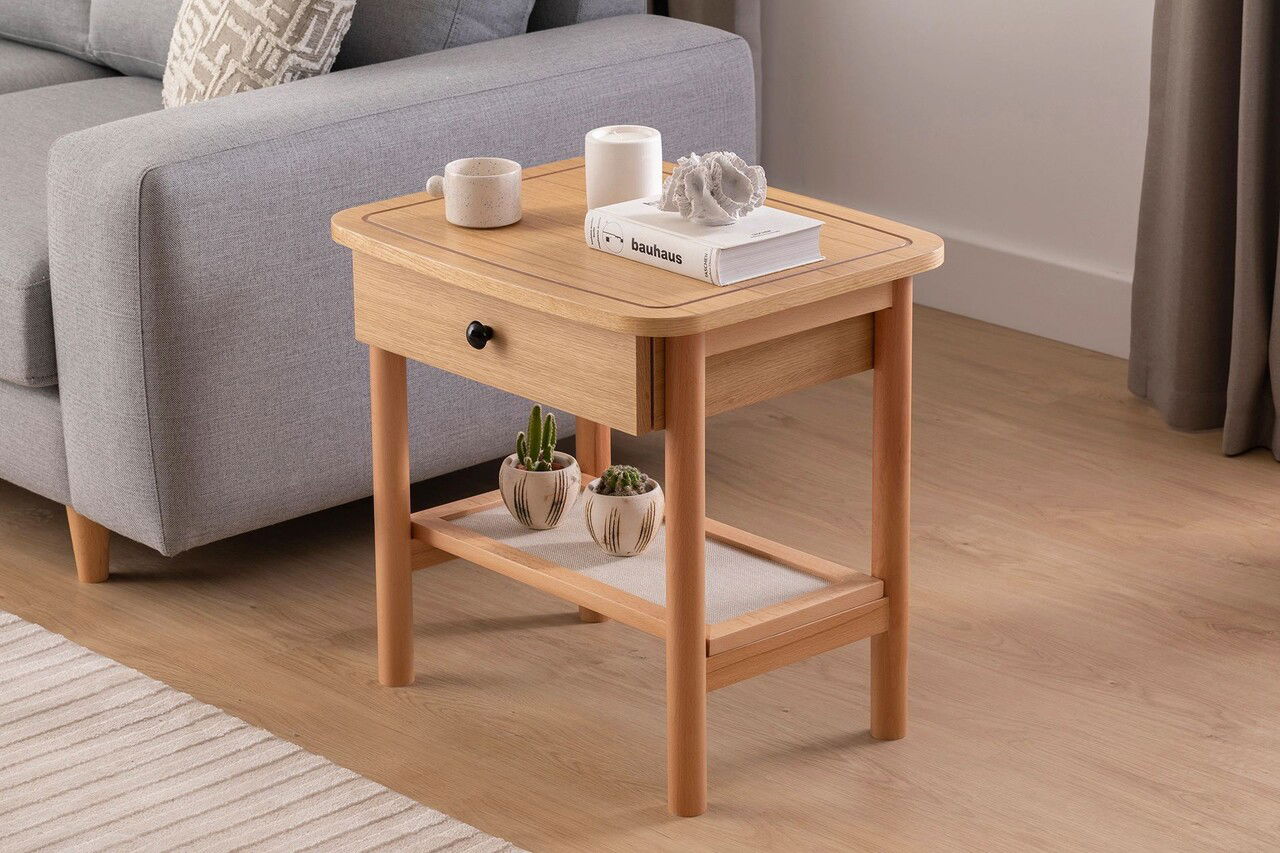 Noptiera, Howard, Daisy Drawer, 55x55x45 cm, MDF , Natural/Lemn