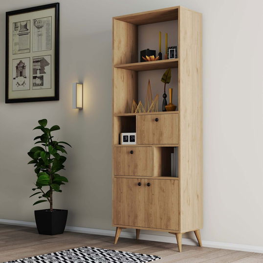 Corp biblioteca, Mezza, Ninova, 69x195x35 cm, PAL, Stejar