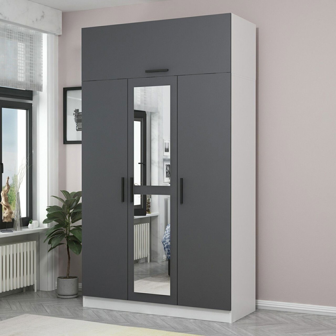 Dulap pentru haine, Minerva, Minar 235, 135x235x52 cm, PAL, Antracit/Alb