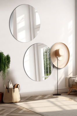 Oglinda decorativa, Mirrorland, Round, Oglindă indestructibilă cu obturator, Argintiu