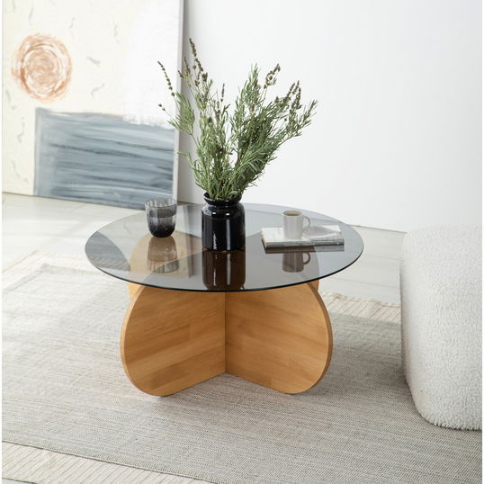 Masuta de cafea, Neostill, Bubble Wood, 75x35x75 cm, Blat: 100% STICLA CALITA, Stejar