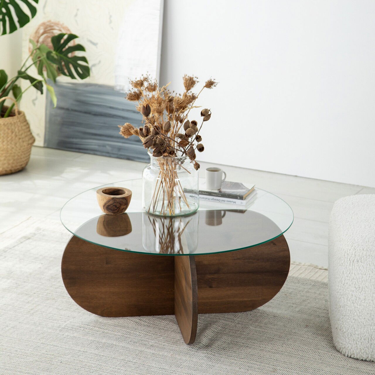 Masuta de cafea, Neostill, Bubble Wood, 75x35x75 cm, Blat: 100% STICLA CALITA, Maro