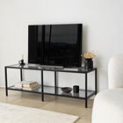 Comoda TV, Neostill, Basic, 130x45x40 cm, Sticla temperata, Gri închis/negru