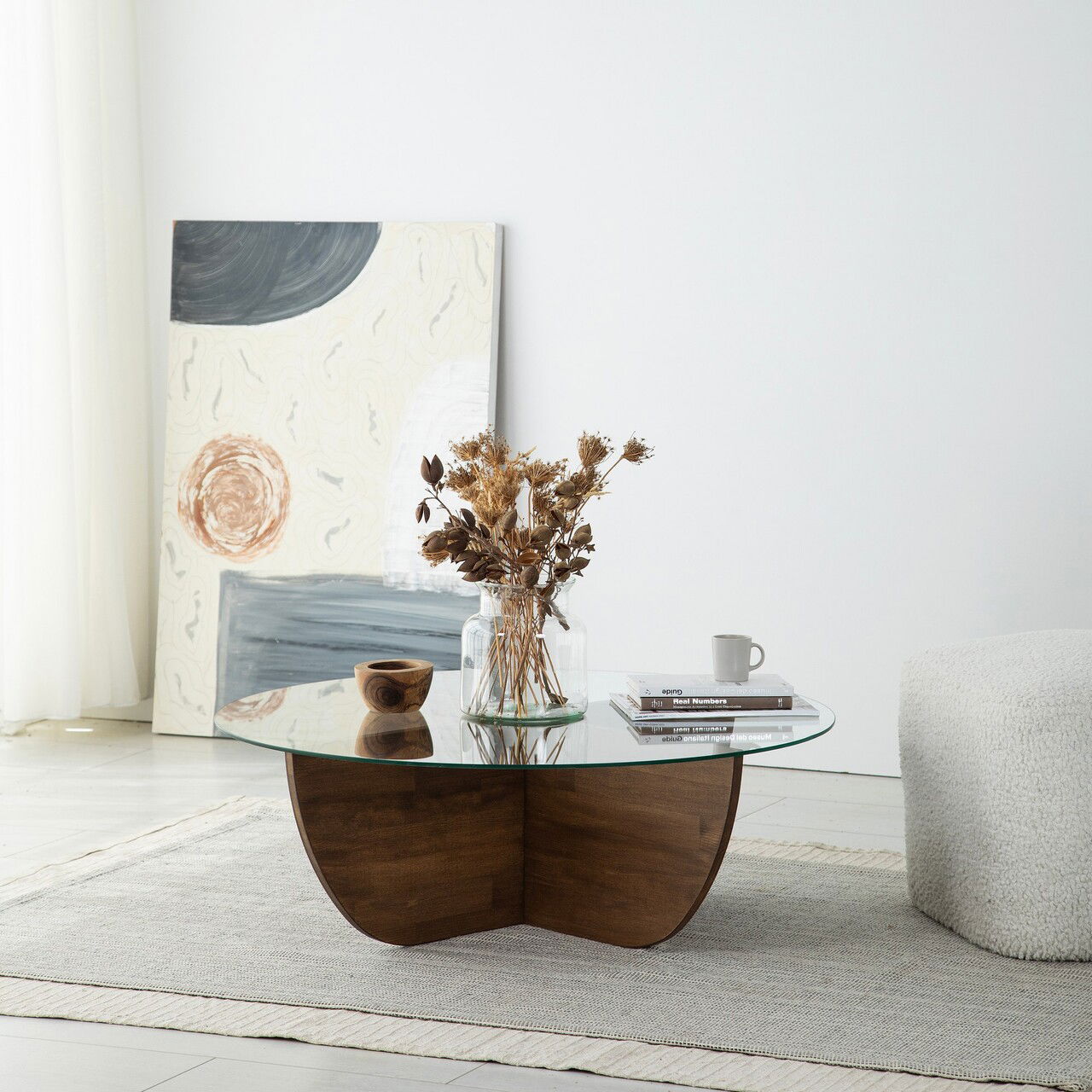 Masuta de cafea, Neostill, Lily Wood, 90x30x90 cm, Blat: 100% STICLA CALITA, Maro