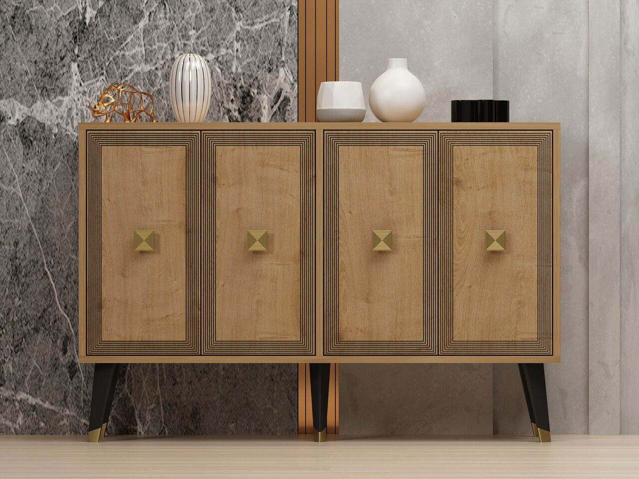 Consola, Odessa, Ansel, 120x80x30 cm, PAL, Stejar safir / Aur
