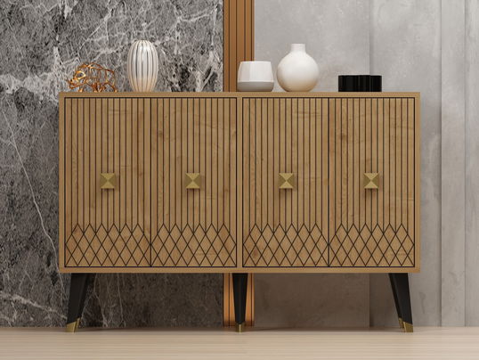 Consola, Odessa, Carbın, 120x80x30 cm, PAL, Stejar safir / Aur