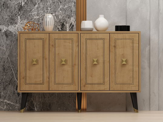 Consola, Odessa, Hartın, 120x80x30 cm, PAL, Stejar safir / Aur