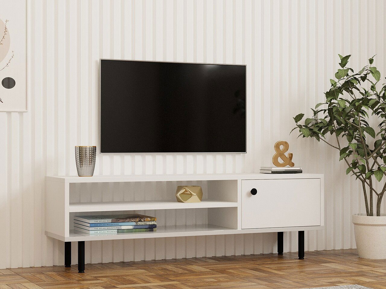 Comoda TV, Puqa Design, Avila, 120x38x30 cm, PAL , Alb
