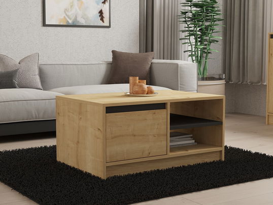 Masuta de cafea, Puqa Design, Sirek, 90x45x60 cm, PAL, Safir / Stejar / Antracit
