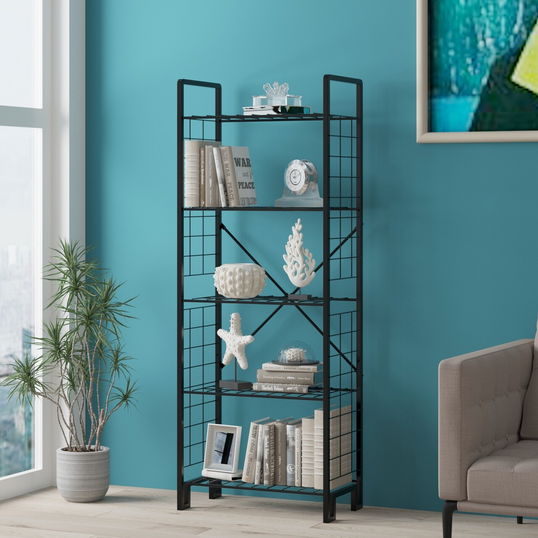 Corp biblioteca, Puqa Design, Kane, 30x60x156 cm, Metal, Negru