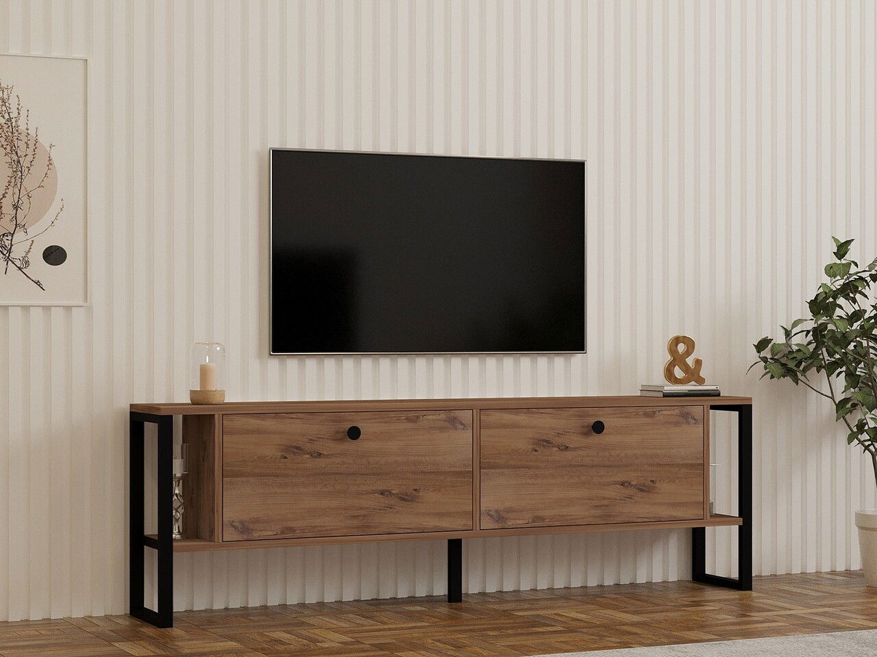 Comoda TV, Puqa Design, Ahu, 160x50.4x24.5 cm, PAL, Maro