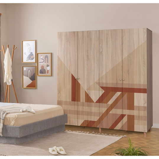 Dulap pentru haine, Vella, Loni 4 -910, 180x192x52 cm, PAL, Sonomo