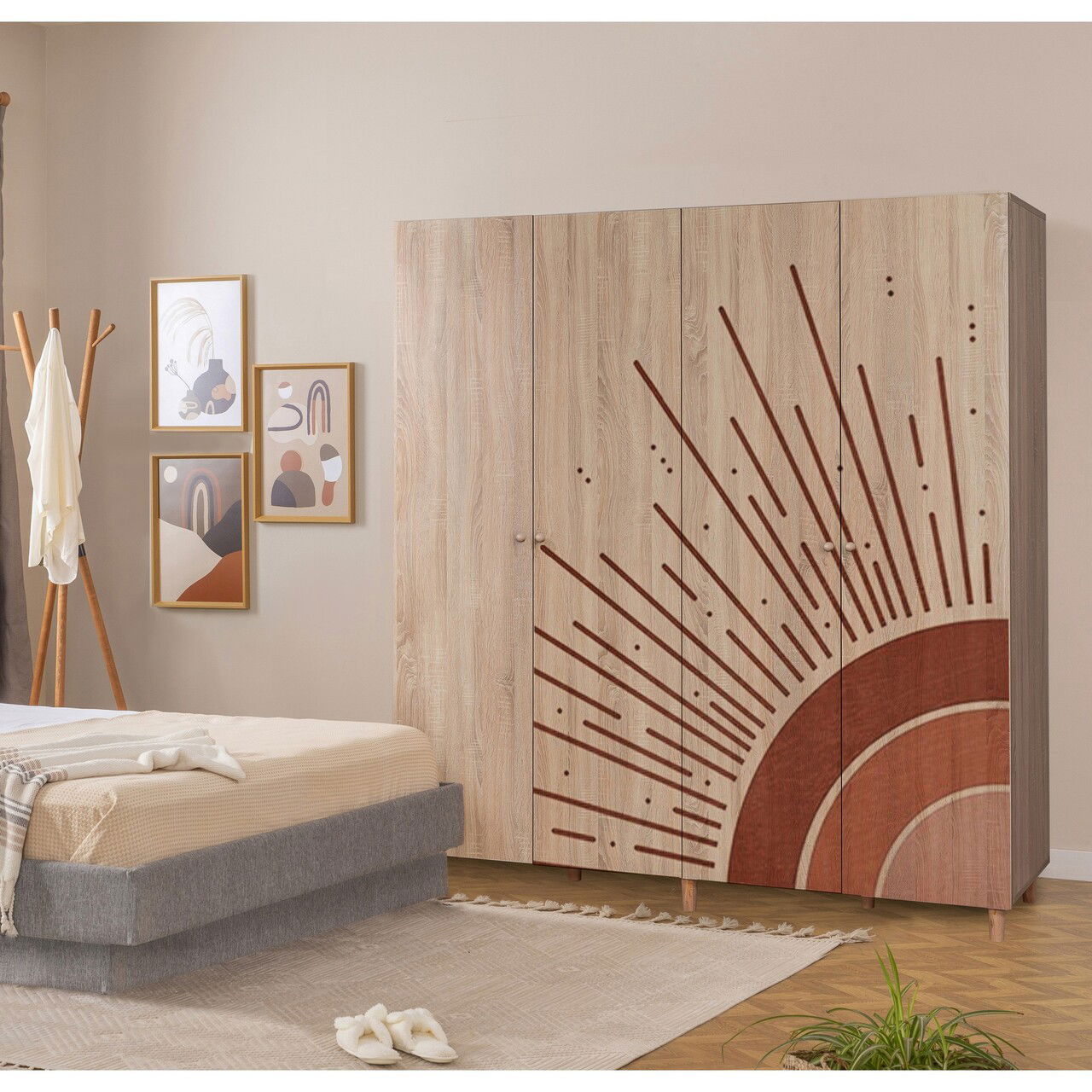 Dulap pentru haine, Vella, Loni 4 -970, 180x192x52 cm, PAL, Sonomo