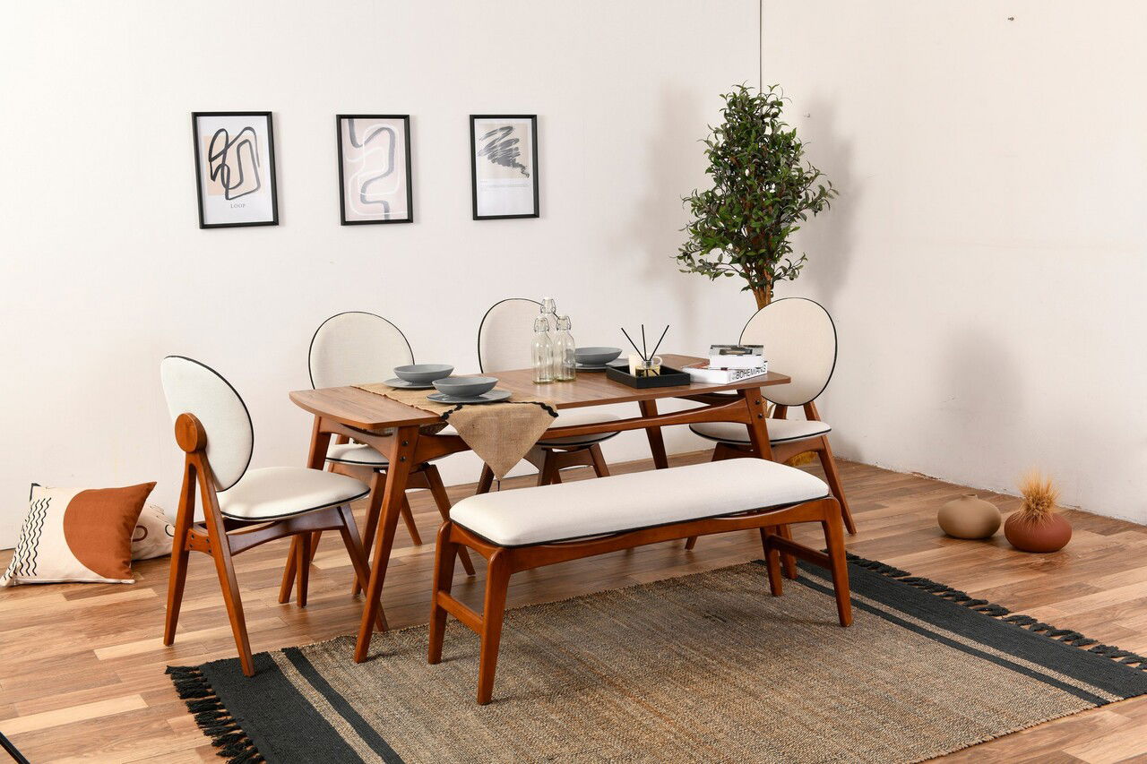 Set Masa si Scaune, Vow Chair, Touch (4S-1B), Lemn de carpen, Maro/Crem