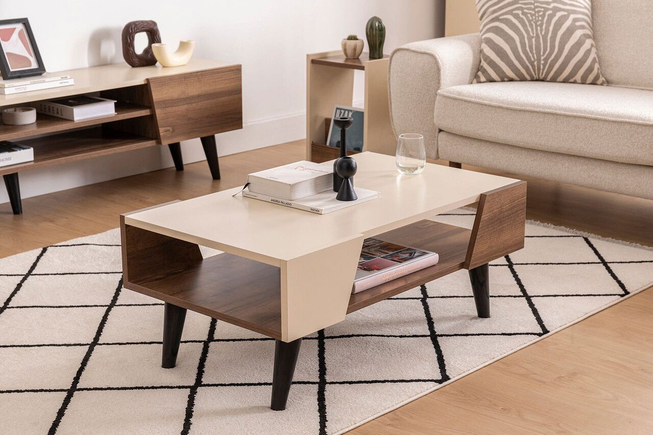Masuta de cafea, Arnetti, Clark, 90x53.6x38 cm, PAL, Nuc / Bej