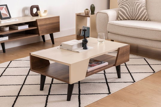 Masuta de cafea, Arnetti, Clark, 90x53.6x38 cm, PAL, Nuc / Bej