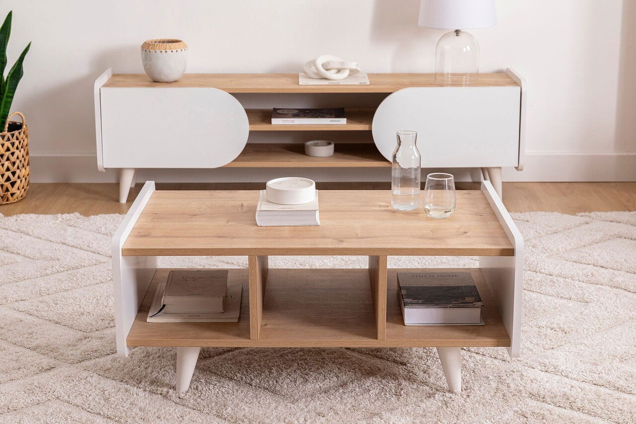 Masuta de cafea, Arnetti, Mindy, 90x59x40.7 cm, PAL, Safir / Alb