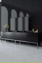 Comoda TV, Bexley, Lord, 180x47x30 cm, PAL, Negru/Argintiu