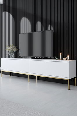 Comoda TV, Bexley, Lord, 180x47x30 cm, PAL, Alb/Auriu