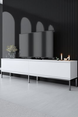 Comoda TV, Bexley, Lord, 180x47x30 cm, PAL, Alb / Argintiu