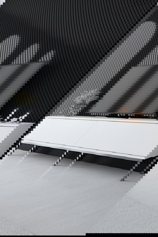 Comoda TV, Bexley, Lord, 180x47x30 cm, PAL, Alb / Argintiu
