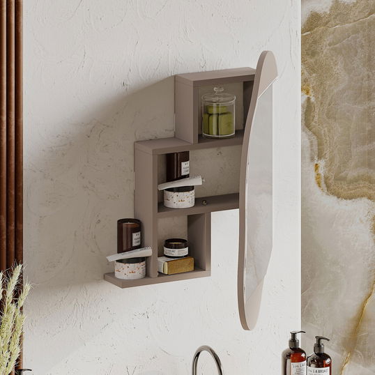 Dulap de baie, Decortie, Cloud Storage Bathroom Wall Mirror, 60x75x13 cm, PAL, Mocha