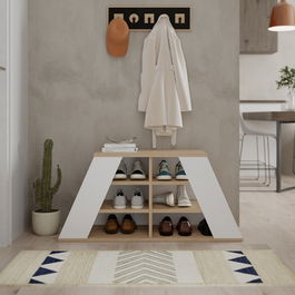 Pantofar, Decortie, Pyramid Shoe Bench, 105.5x50x37.5 cm, PAL, Stejar / Alb