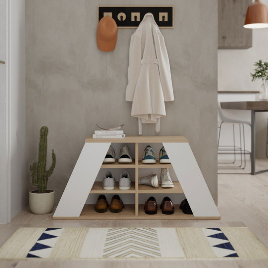 Pantofar, Decortie, Pyramid Shoe Bench, 105.5x50x37.5 cm, PAL, Stejar / Alb