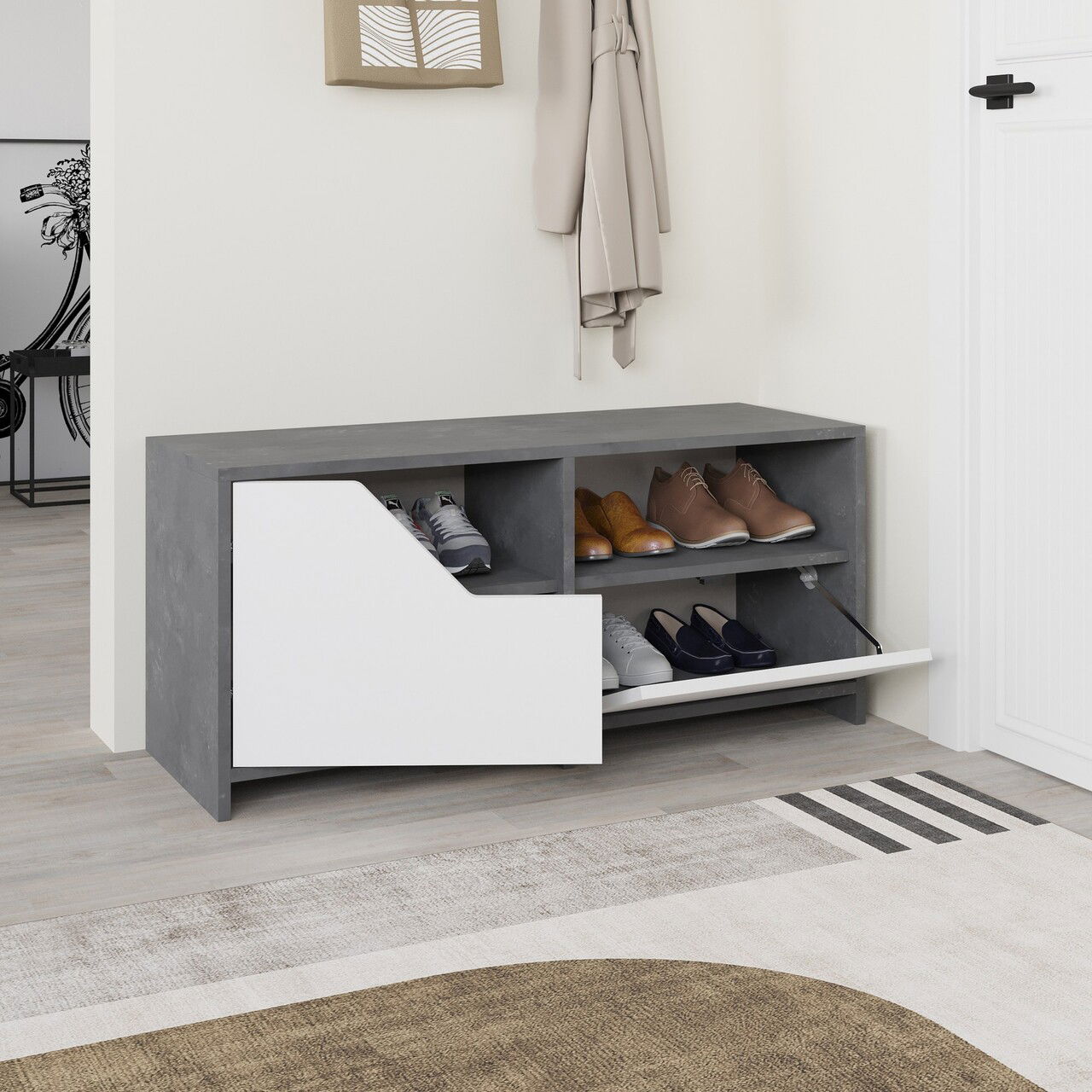 Pantofar, Decortie, Nexus Shoe Cabinet, 105x47x37 cm, PAL, Gri/Alb
