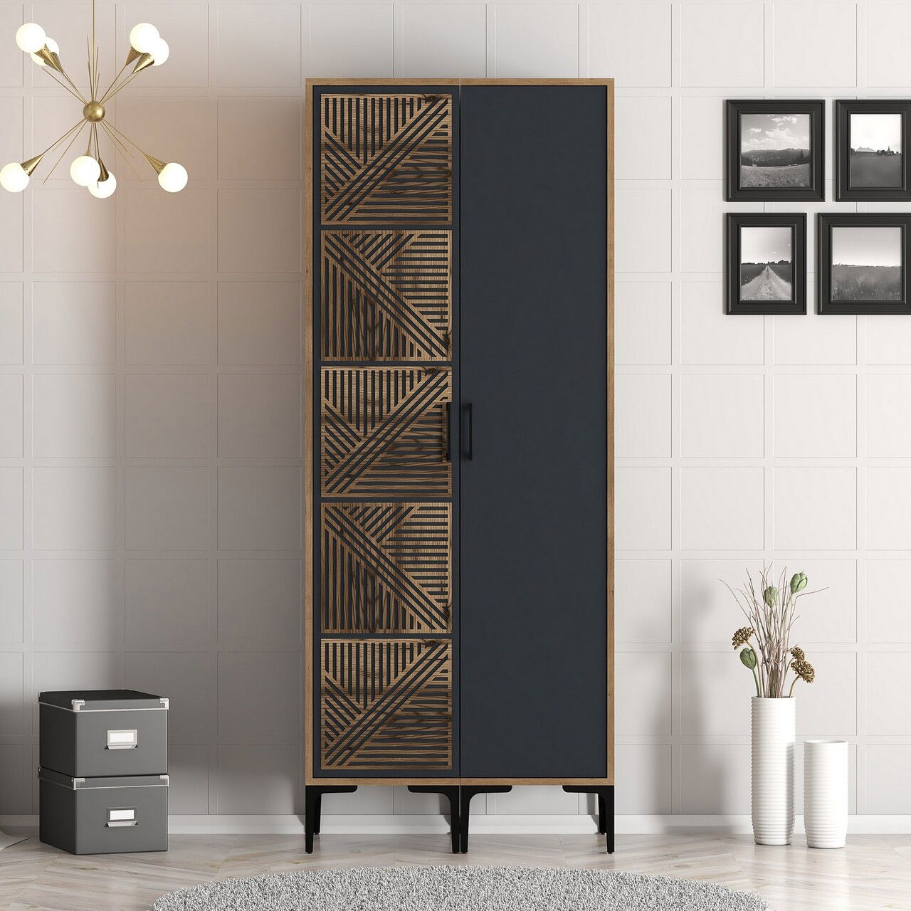 Dulap pentru haine, Hommy Craft, Kumsal PS, 80x47.5x201.4 cm, PAL, Nuc / Antracit
