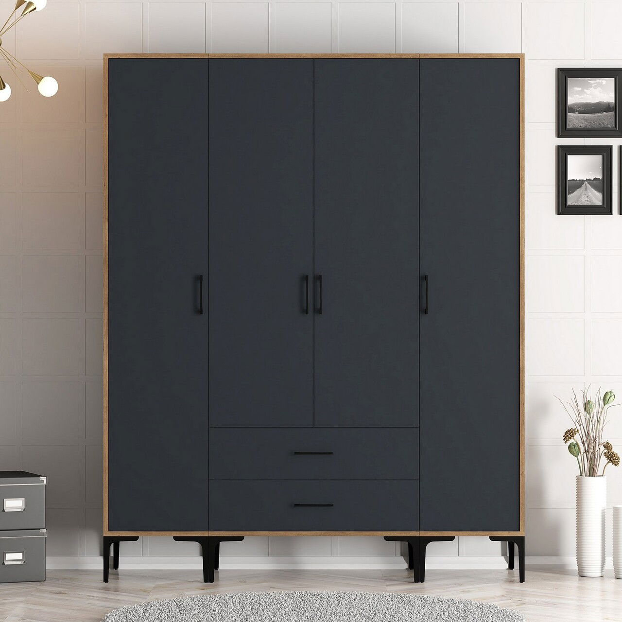 Dulap pentru haine, Hommy Craft, Kumsal STS, 160x47.5x201.4 cm, PAL, Nuc / Antracit