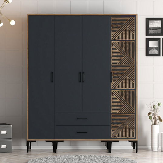 Dulap pentru haine, Hommy Craft, Kumsal STP, 160x47.5x201.4 cm, PAL, Nuc / Antracit