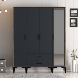 Dulap pentru haine, Hommy Craft, Kumsal STR, 160x47.5x201.4 cm, PAL, Nuc / Antracit
