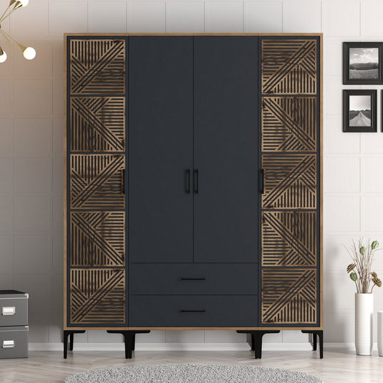 Dulap pentru haine, Hommy Craft, Kumsal PTP, 160x47.5x201.4 cm, PAL, Nuc / Antracit