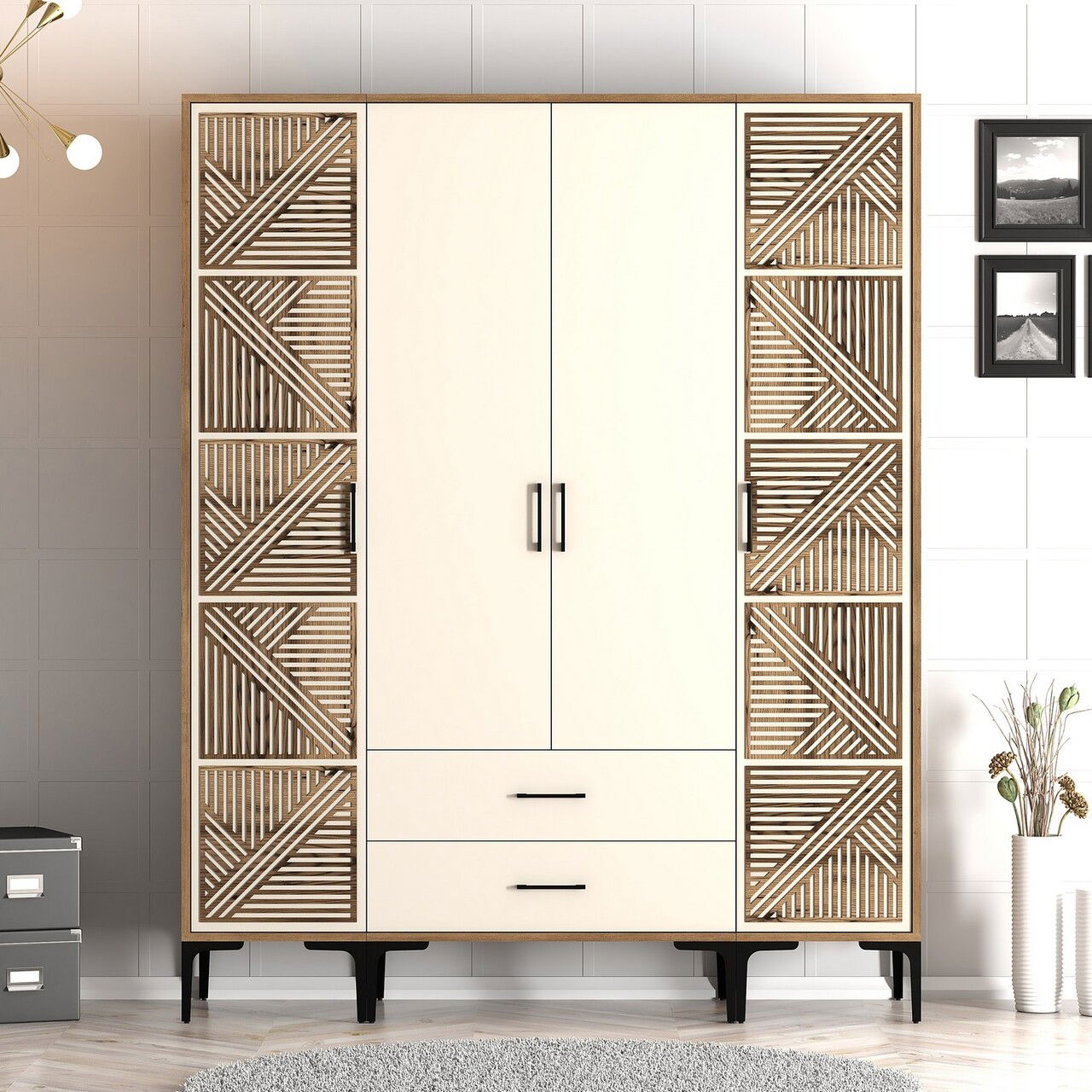 Dulap pentru haine, Hommy Craft, Kumsal PTP, 160x47.5x201.4 cm, PAL, Maro/Crem