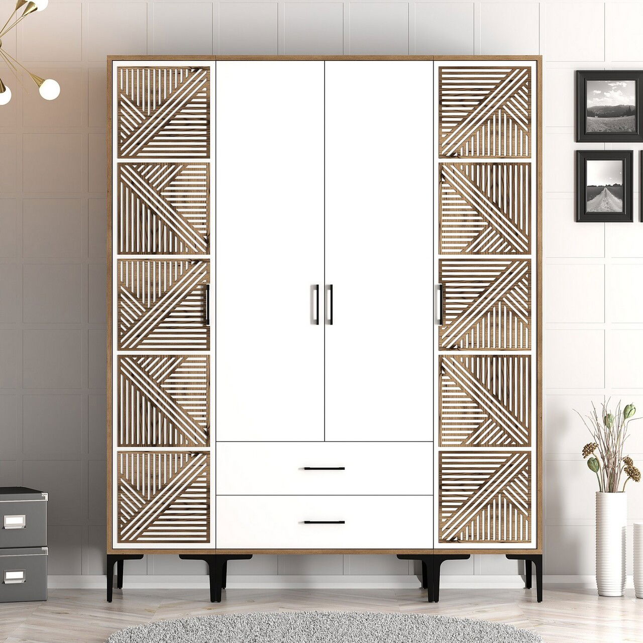 Dulap pentru haine, Hommy Craft, Kumsal PTP, 160x47.5x201.4 cm, PAL, Nuc/Alb