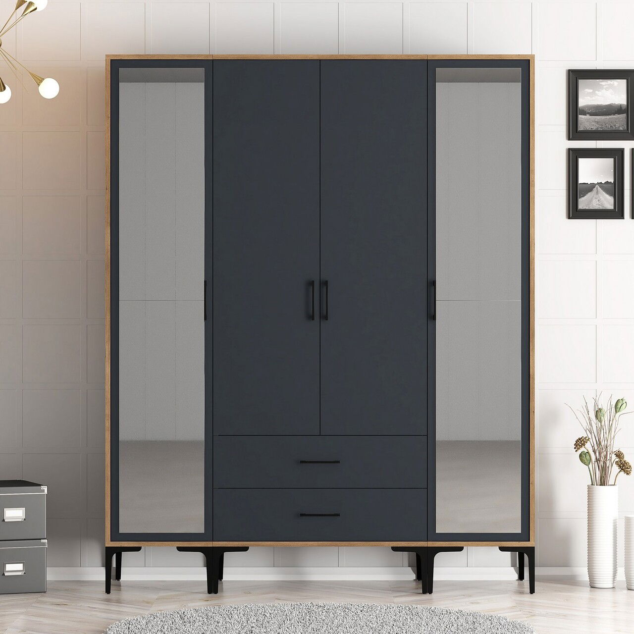 Dulap pentru haine, Hommy Craft, Kumsal RTR, 160x47.5x201.4 cm, PAL, Nuc / Antracit