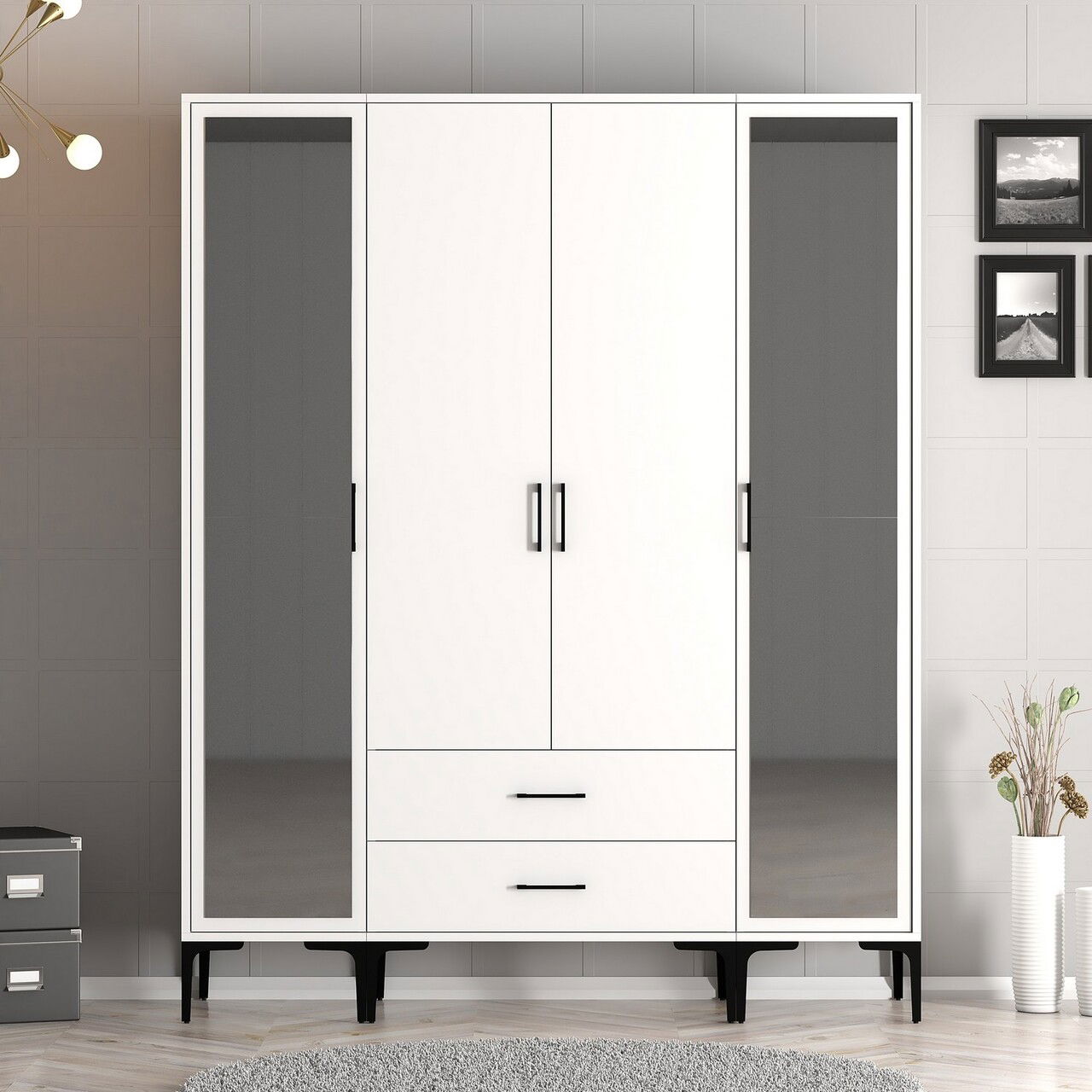 Dulap pentru haine, Hommy Craft, Kumsal RTR, 160x47.5x201.4 cm, PAL, Alb