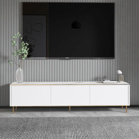 Comoda TV, Inarch, Imaj, 180x45.2x35 cm, PAL, Marmură albă/aur