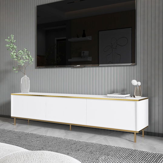 Comoda TV, Inarch, Imaj, 180x45.2x35 cm, PAL, Alb/Auriu
