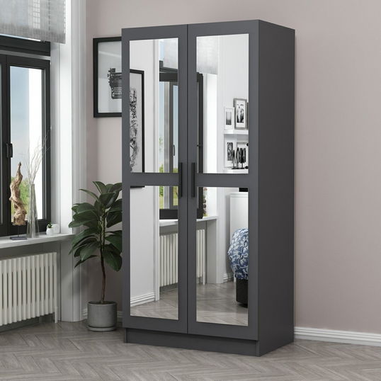 Dulap pentru haine, Minerva, Kale Mirror Anthracite, 90x210x52 cm, PAL, Antracit