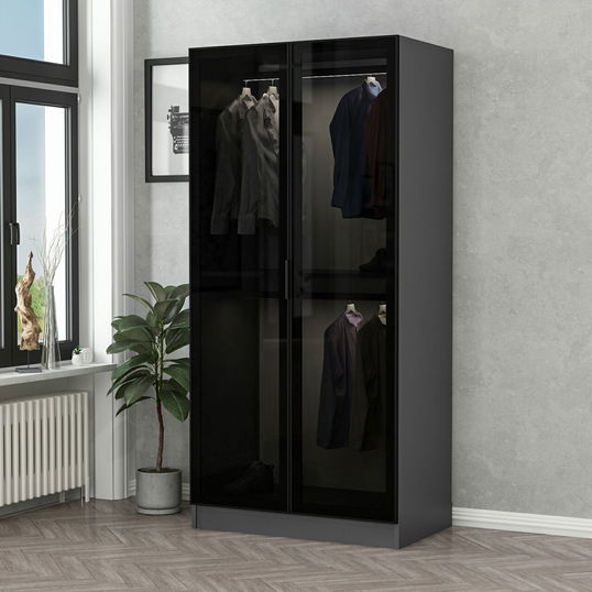 Dulap pentru haine, Minerva, Kale Glass Anthracite, 90x210x52 cm, PAL, Negru / Antracit
