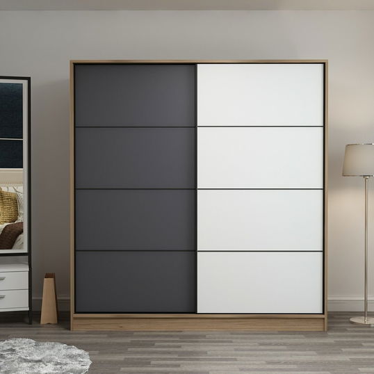 Dulap pentru haine, Minerva, Kale, 220x210x52 cm, PAL, Dore / Antracit