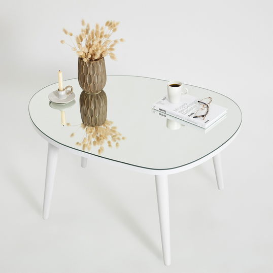 Masuta de cafea, Neostill, Gusto, 75x38x55 cm, Sticla temperata , Alb