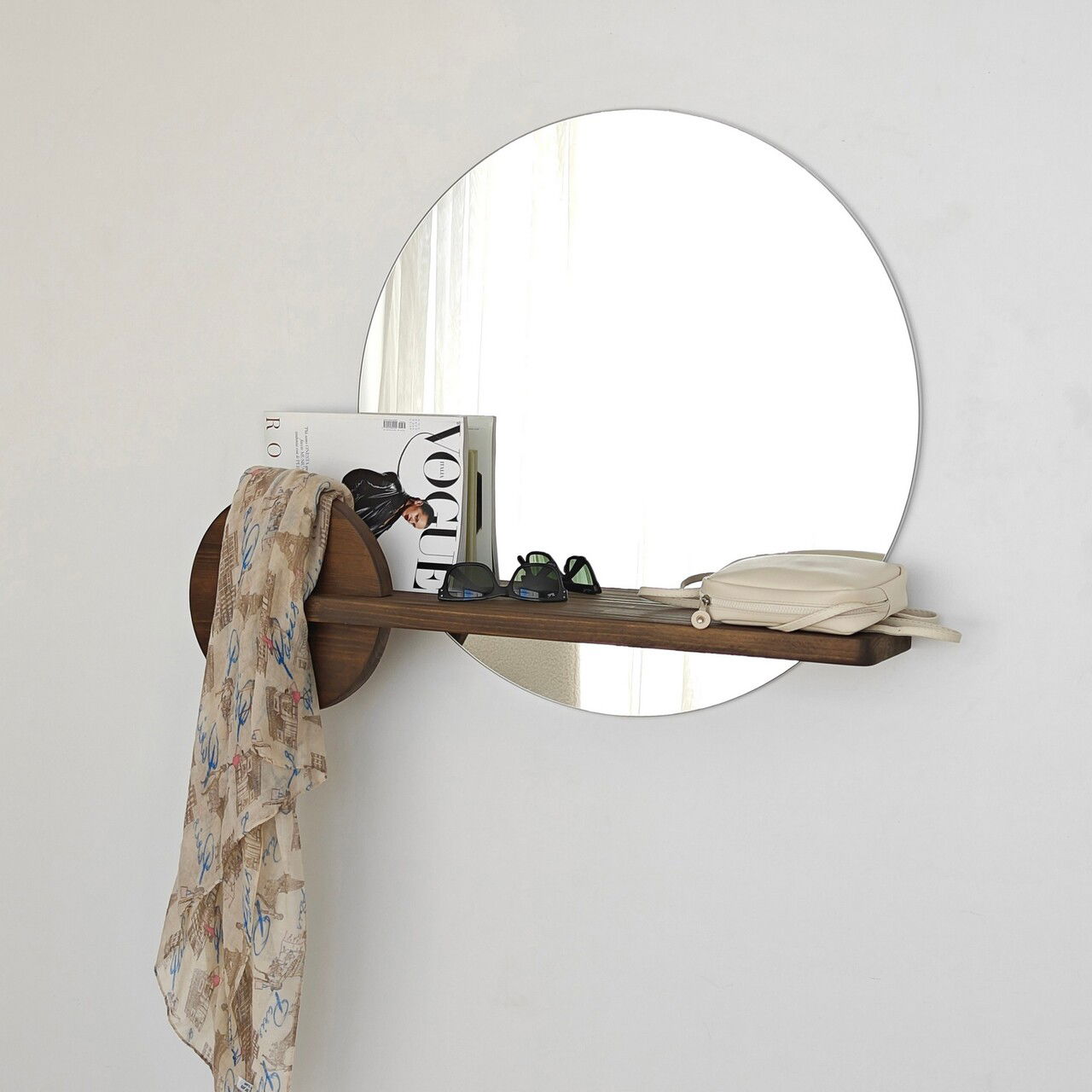 Oglinda decorativa, Neostill, Points, 83x70 cm, Lemn masiv, Maro