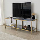 Comoda TV, Neostill, Basic, 130x45x40 cm, Sticla temperata, Gri inchis/Auriu