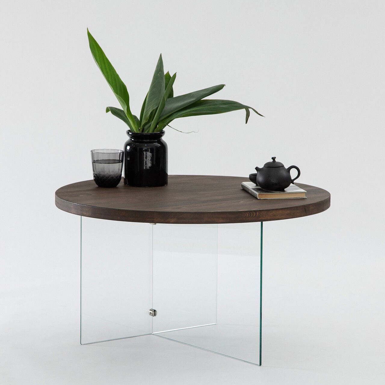 Masuta de cafea, Neostill, Serenity, 70x40 cm, Sticla temperata, Transparent/Nuc