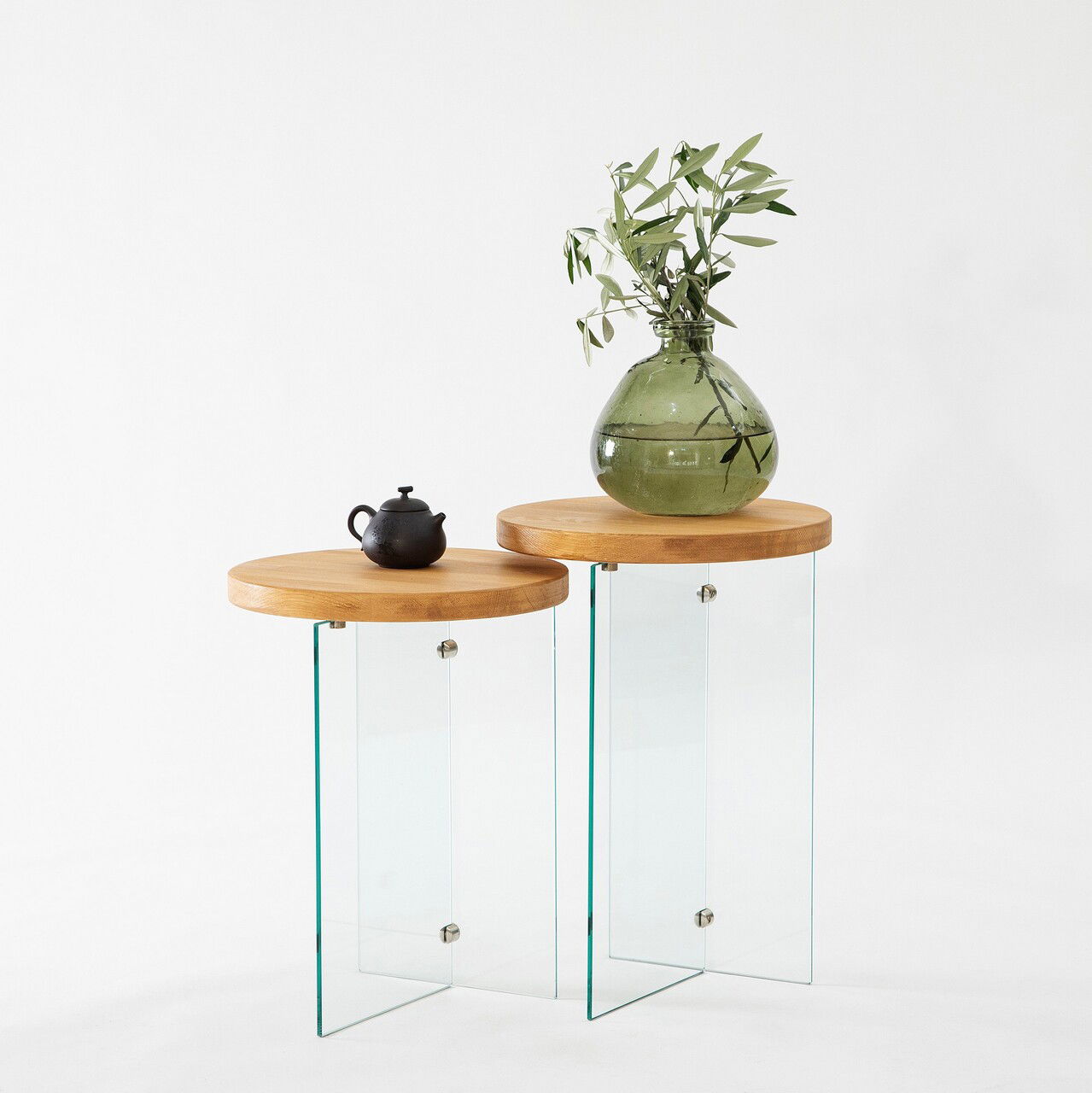 Set masuta de cafea, Neostill, Serenity 2, Sticla temperata, Stejar / Transparent